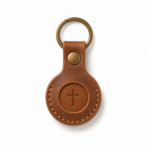 Iconic Cross Leather AirTag Holder - Cognac Brown