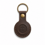 Iconic Cross Leather AirTag Holder - Dark Brown