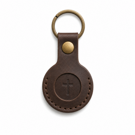 Iconic Cross Leather AirTag Holder - Dark Brown