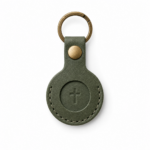 Iconic Cross Leather AirTag Holder - Olive Green