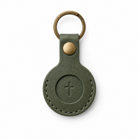 Iconic Cross Leather AirTag Holder - Olive Green