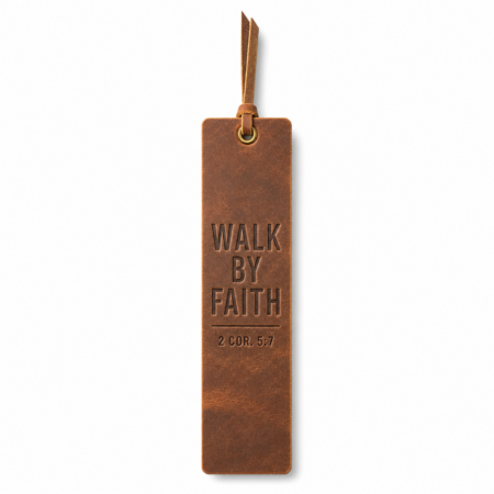Walk by Faith Leather Bible Bookmark - Cognac Brown