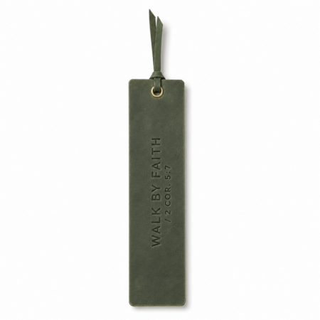 Walk by Faith Leather Bible Bookmark - Olive Green