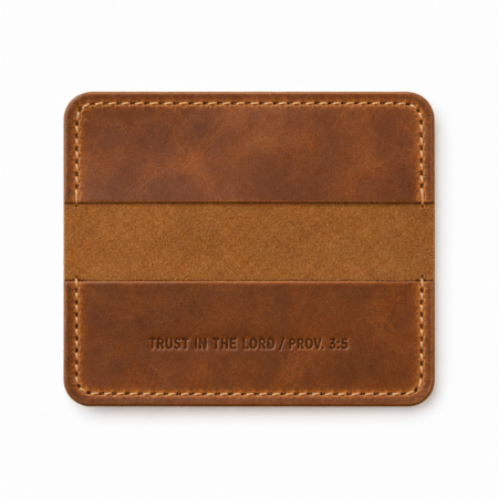 Trust in the Lord Slim Leather Card Holder - Cognac Brown