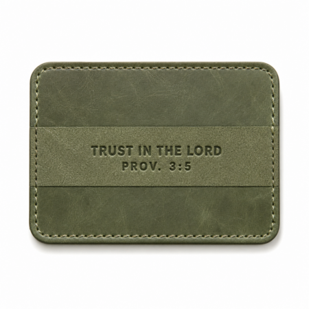 Trust in the Lord Slim Leather Card Holder - Olive Green
