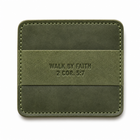 Walk by Faith Slim Leather Card Holder - Olive Green