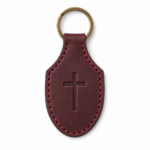 Iconic Cross Stitched Leather Keychain - Burgundy