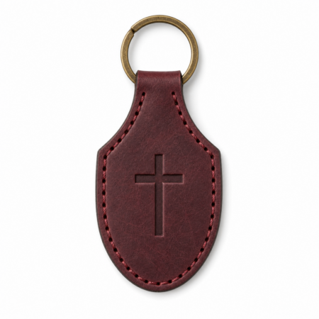 Iconic Cross Stitched Leather Keychain - Burgundy