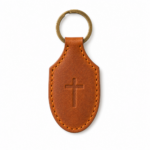 Iconic Cross Stitched Leather Keychain - Cognac Brown