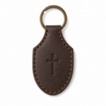 Iconic Cross Stitched Leather Keychain - Dark Brown