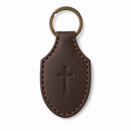 Iconic Cross Stitched Leather Keychain - Dark Brown