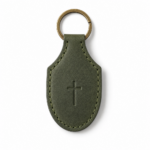Iconic Cross Stitched Leather Keychain - Olive Green