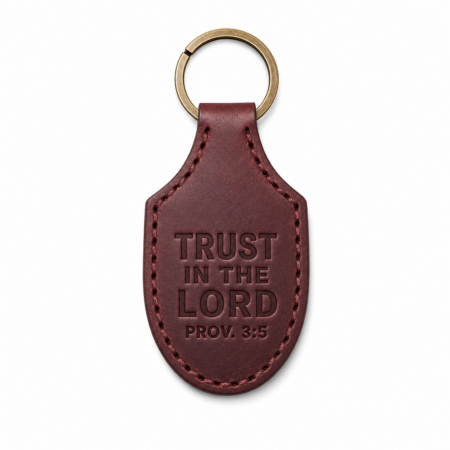 Trust in the Lord Stitched Leather Keychain - Burgundy