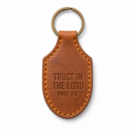 Trust in the Lord Stitched Leather Keychain - Cognac Brown