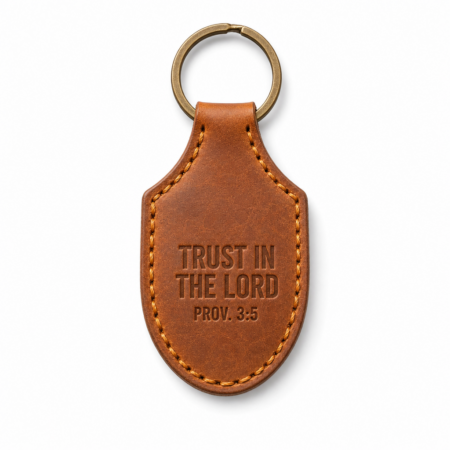 Trust in the Lord Stitched Leather Keychain - Cognac Brown