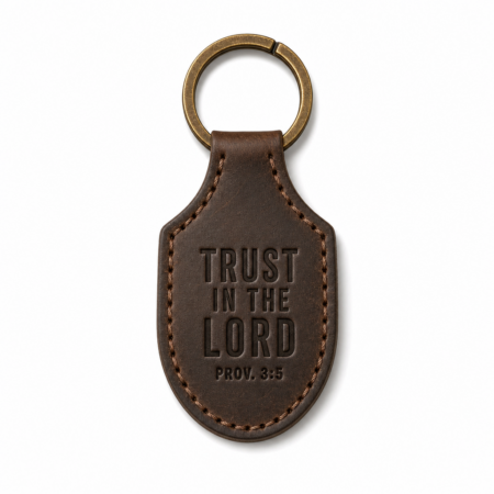 Trust in the Lord Stitched Leather Keychain - Dark Brown