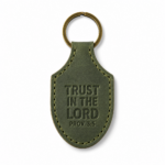 Trust in the Lord Stitched Leather Keychain - Olive Green