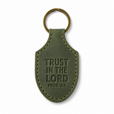 Trust in the Lord Stitched Leather Keychain - Olive Green