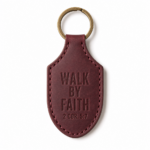 Walk by Faith Stitched Leather Keychain - Burgundy