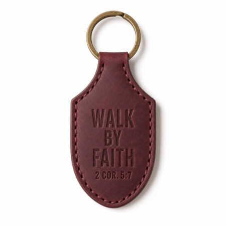 Walk by Faith Stitched Leather Keychain - Burgundy