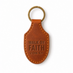 Walk by Faith Stitched Leather Keychain - Cognac Brown