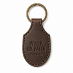 Walk by Faith Stitched Leather Keychain - Dark Brown