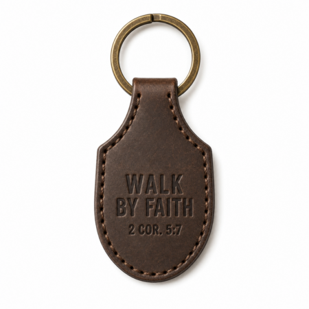 Walk by Faith Stitched Leather Keychain - Dark Brown