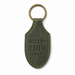Walk by Faith Stitched Leather Keychain - Olive Green
