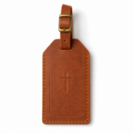 Iconic Cross Leather Luggage Tag - Cognac Brown