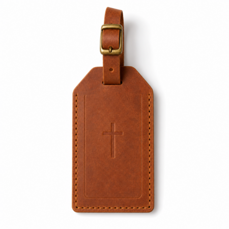 Iconic Cross Leather Luggage Tag - Cognac Brown