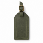 Iconic Cross Leather Luggage Tag - Olive Green