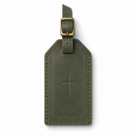 Iconic Cross Leather Luggage Tag - Olive Green