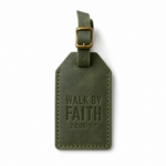 Walk by Faith Leather Luggage Tag - Olive Green