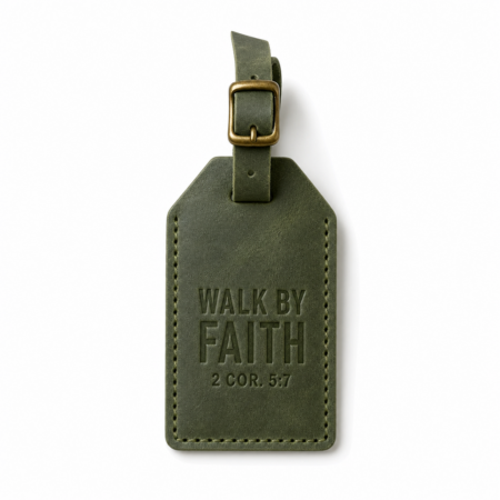 Walk by Faith Leather Luggage Tag - Olive Green