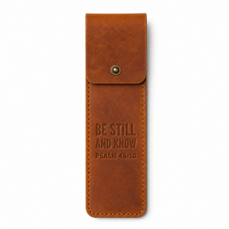 Be Still and Know Leather Pen Sleeve - Cognac Brown