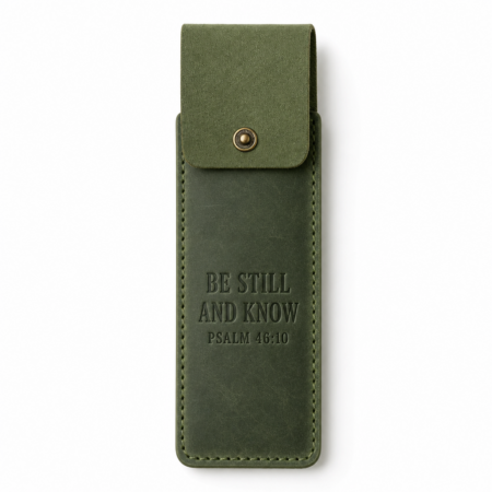 Be Still and Know Leather Pen Sleeve - Olive Green