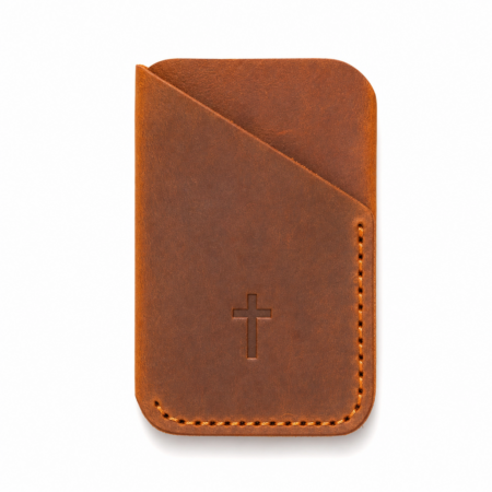 Iconic Cross Vertical Leather Card Holder - Cognac Brown