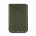 Iconic Cross Vertical Leather Card Holder - Olive Green
