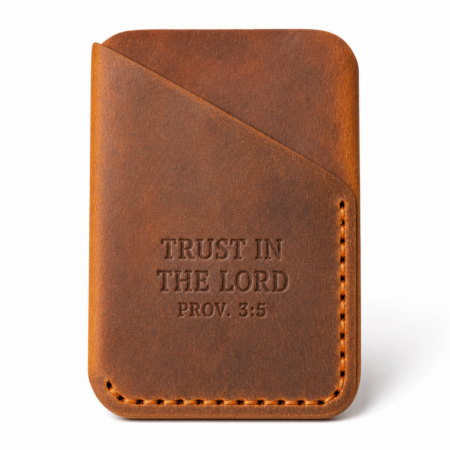 Trust in the Lord Vertical Leather Card Holder - Cognac Brown