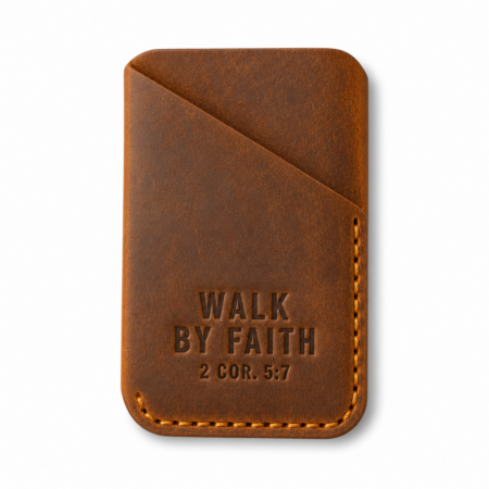 Walk by Faith Vertical Leather Card Holder - Cognac Brown