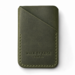 Walk by Faith Vertical Leather Card Holder - Olive Green
