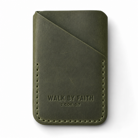 Walk by Faith Vertical Leather Card Holder - Olive Green