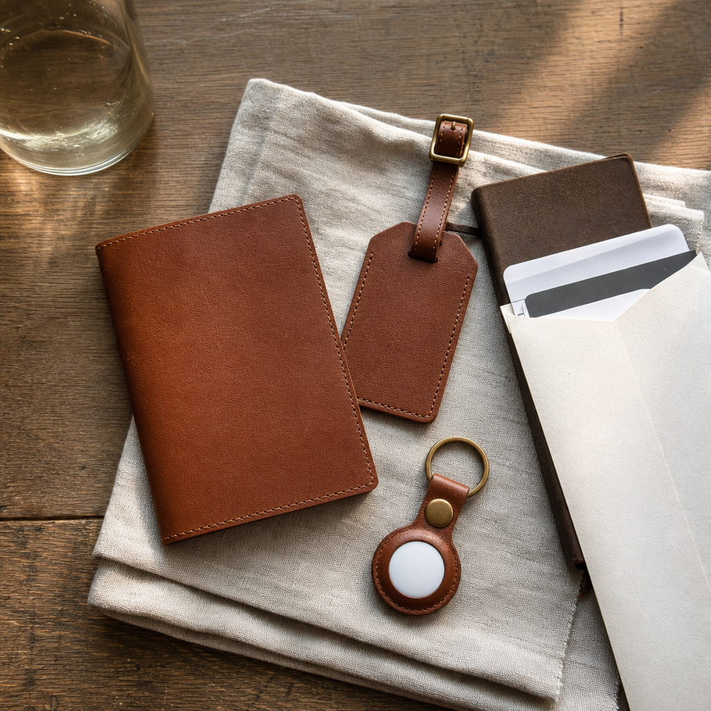 Leather Christian travel gifts ready for a journey