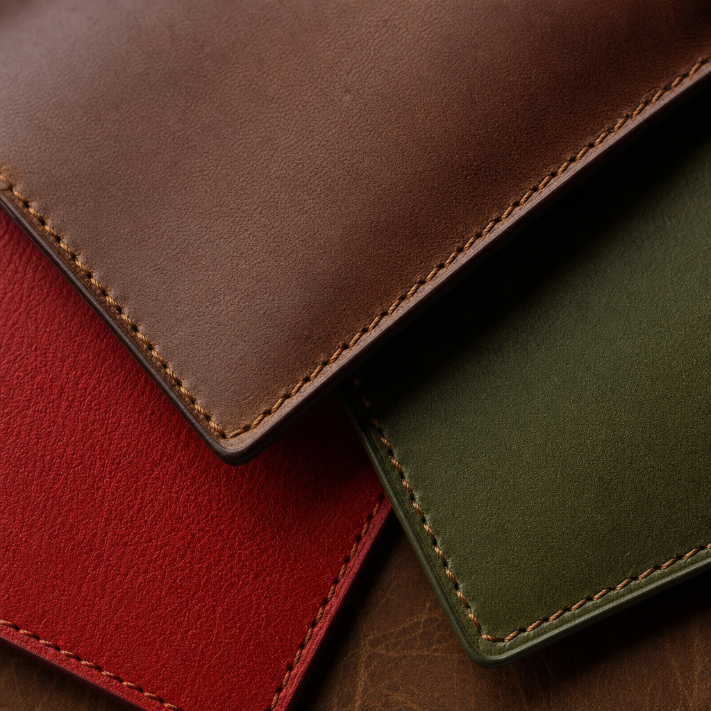 Macro detail of plain full-grain cowhide leather with stitching