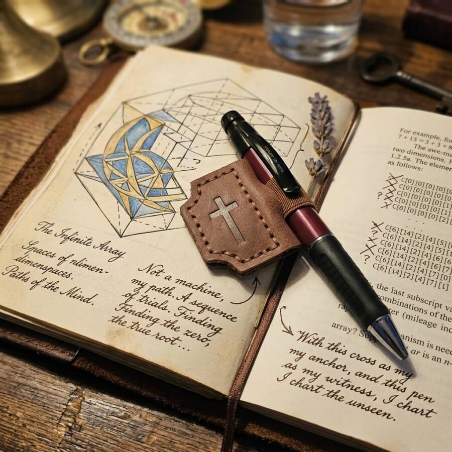 Brown leather bookmark being used in a Bible
