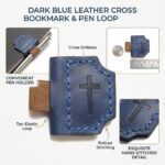 Blue handstitched cross embossed leather bookmark