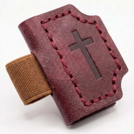 Genuine leather magnetic Bible bookmark in Burgundy with cross embossing and pen holder