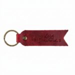 Flat full grain leather keychain pentecost red in genuine full-grain cowhide with a clean unprinted finish