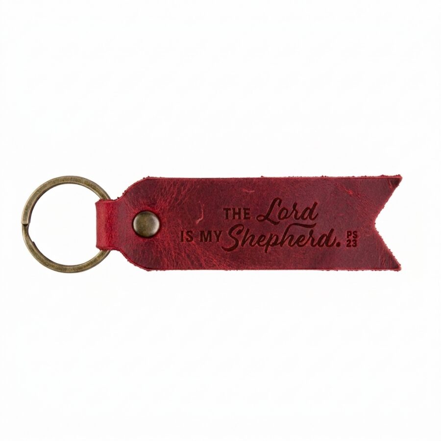 Flat full grain leather keychain pentecost red in genuine full-grain cowhide with a clean unprinted finish