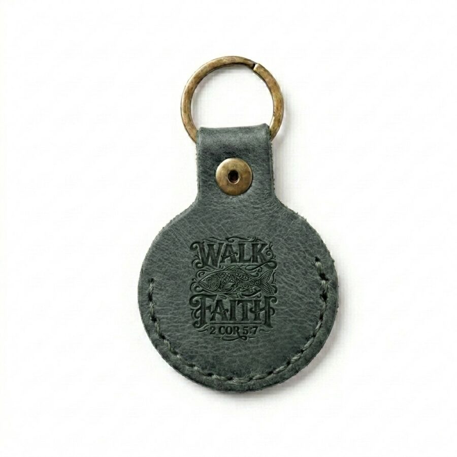 Walk by Faith Leather AirTag Holder Keychain - Eden Green Full grain leather airtag holder keychain eden green in genuine full-grain cowhide with a clean unprinted finish